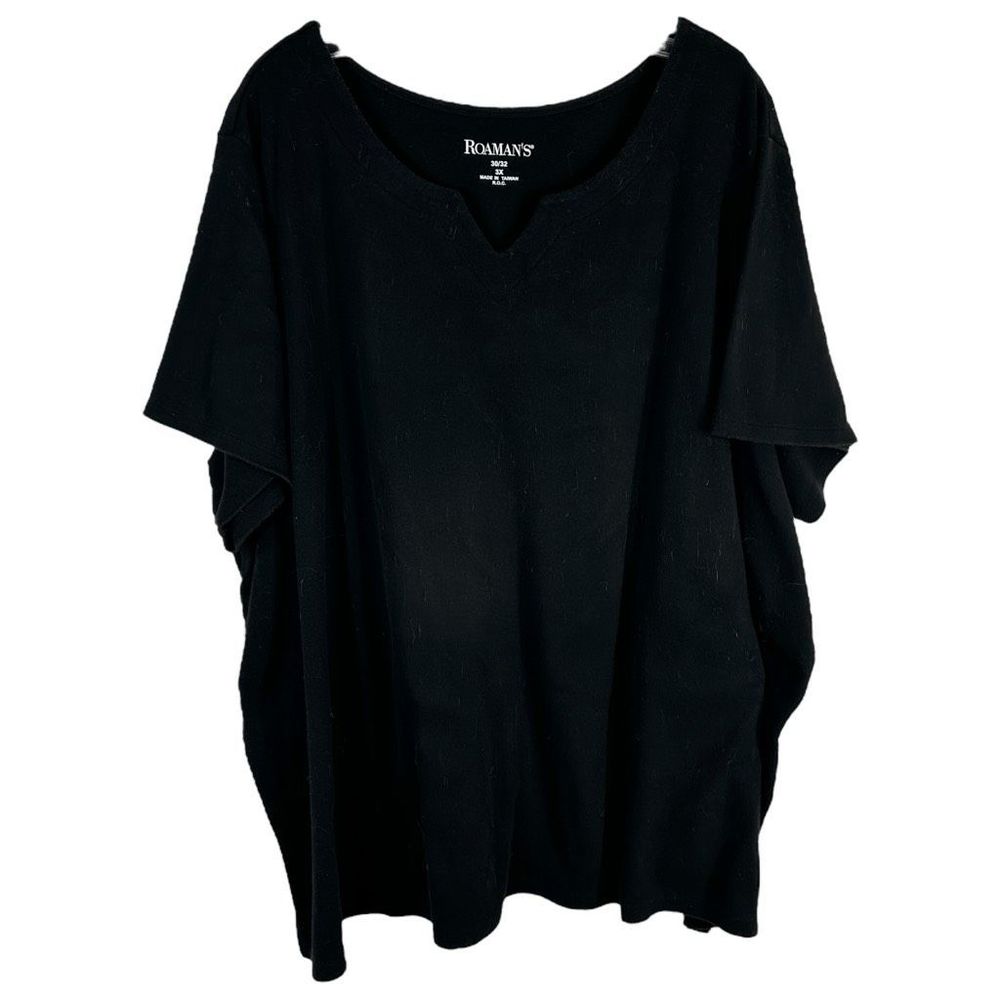 Roamans‎ Plus Size 3X Top 30W 32W Black Short Sleeve V Neck Tee Cotton Blend 736